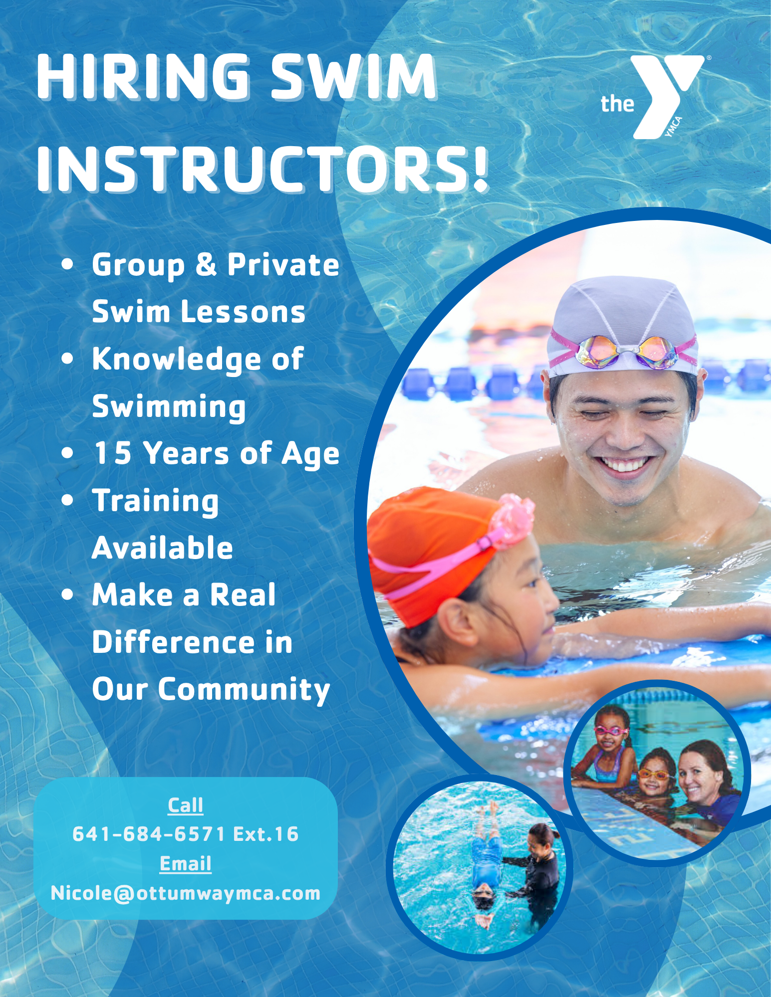 Hiring Swim Instructor, Call 641-684-6571 EX 16 for details.